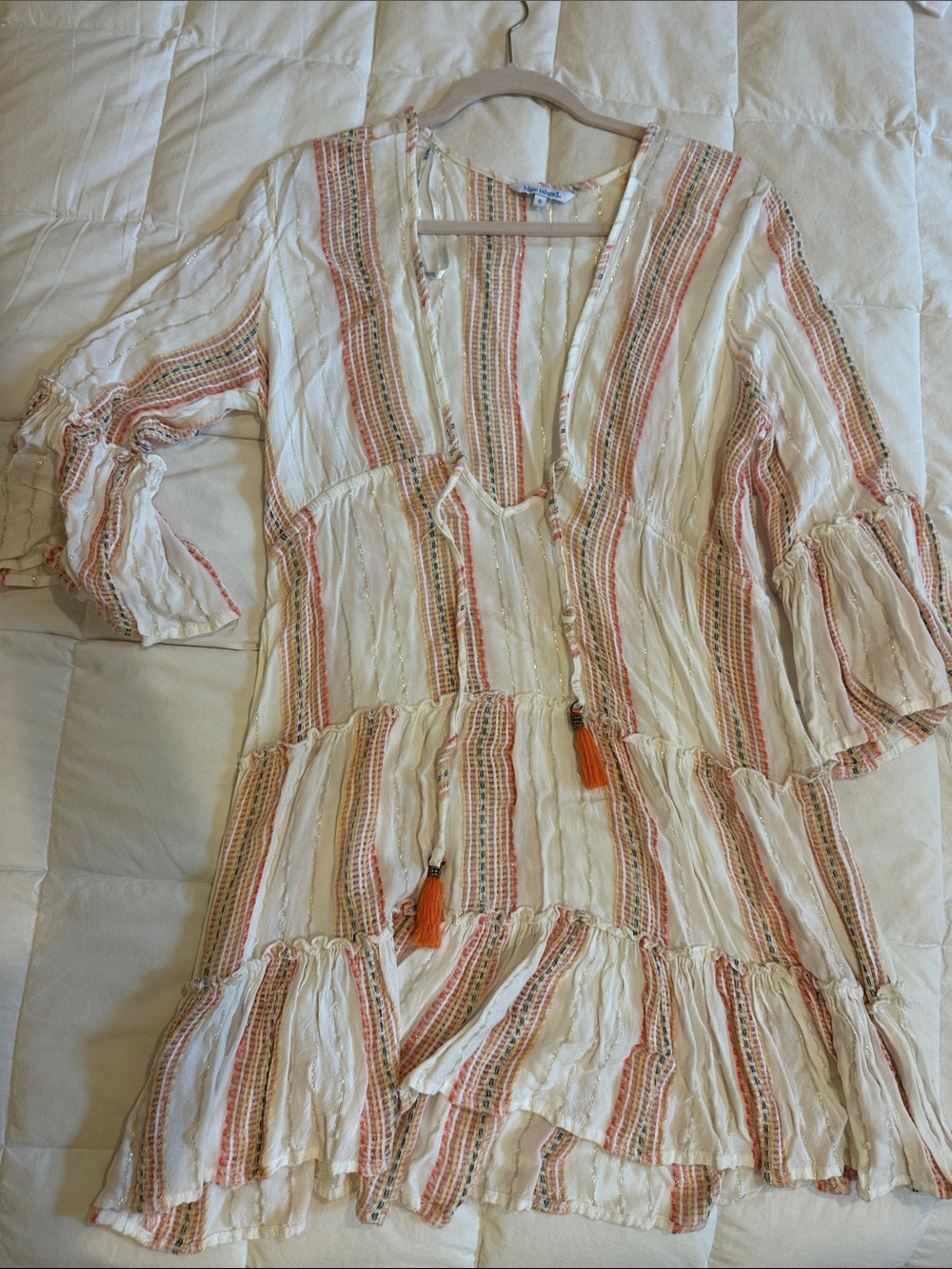 blue island Cream Tunic with Orange & Tan Stripes
